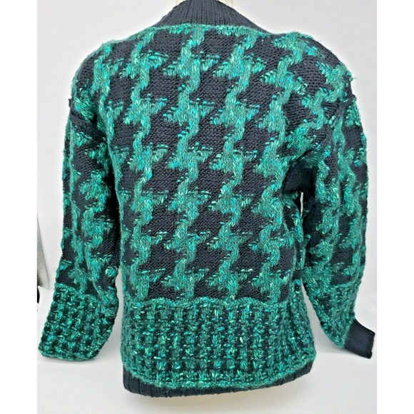 Vtg Liz Claiborne Collection Hand Knit Wool Blend Sweater Green Black Sz Small - Picture 2 of 10